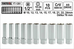 Gola ořechy šestihranné prodloužené 1/2&quot; sada 10 kusů 10-24mm v kazetě YATO YT1261 