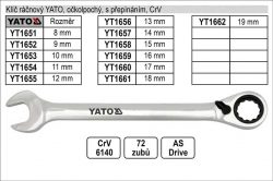 Ráčnový klíč Yato očkoplochý s přepínáním 10mm YATO YT1653 