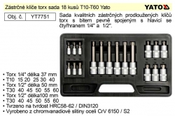 Nástrčné hlavice torx sada 18 kusů T10-T60 Yato YT7751 