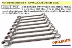 Klíče otevřené ráčnové 8-19mm CLICKTECH sada 8 kusů Projahn 4463 